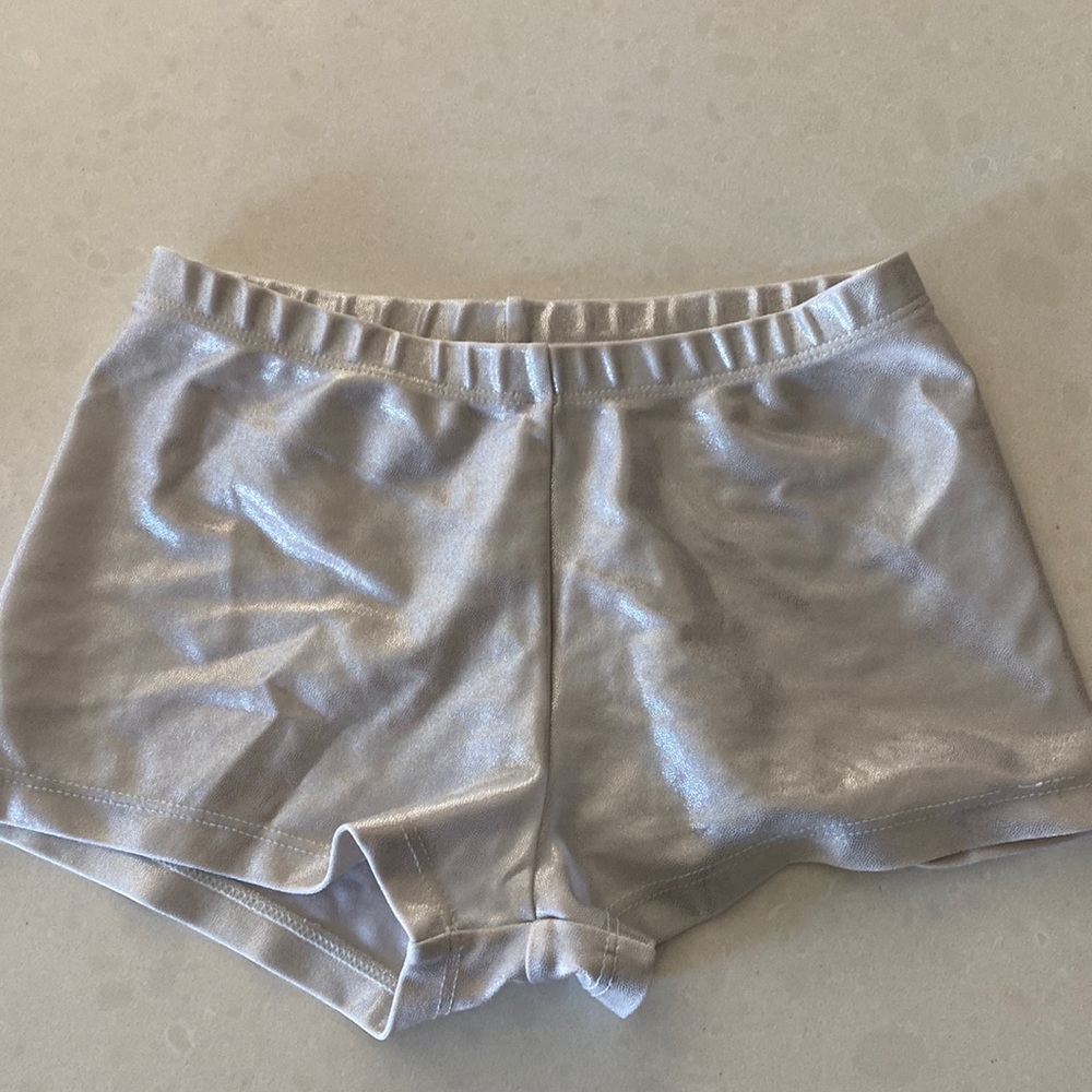 Silver gymnastics shorts